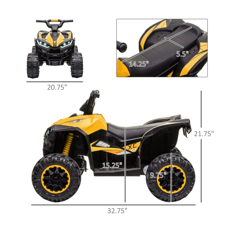 12V Kids Atv Quad Car With Forward & Backward Function, Four Wheeler For Kids With Wear Resistant Wheels, Music, Electric Ride On Atv For Toddlers Ages 3 Years Old, Yellow