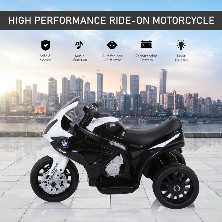 6V Kids Motorcycle Licensed Bmw, Toddler Motorcycle With Headlight, Music, 3 Wheeled Electric Motorcycle For Kids, Gift For Boys & Girls, Black