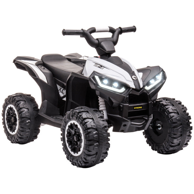 12V Kids Atv Quad Car With Forward & Backward Function, Four Wheeler For Kids With Wear Resistant Wheels, Music, Electric Ride On Atv For Toddlers Ages 3 Years Old, White