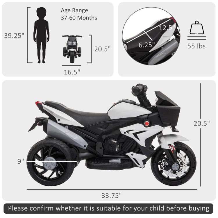 6V Kids Motorcycle Ride On Toy For Toddlers And Up To 5 Years Old, High Traction Battery Operated Ride On Vehicle, Mini Motorbike For Kids, White