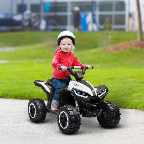 12V Kids Atv Quad Car With Forward & Backward Function, Four Wheeler For Kids With Wear Resistant Wheels, Music, Electric Ride On Atv For Toddlers Ages 3 Years Old, White