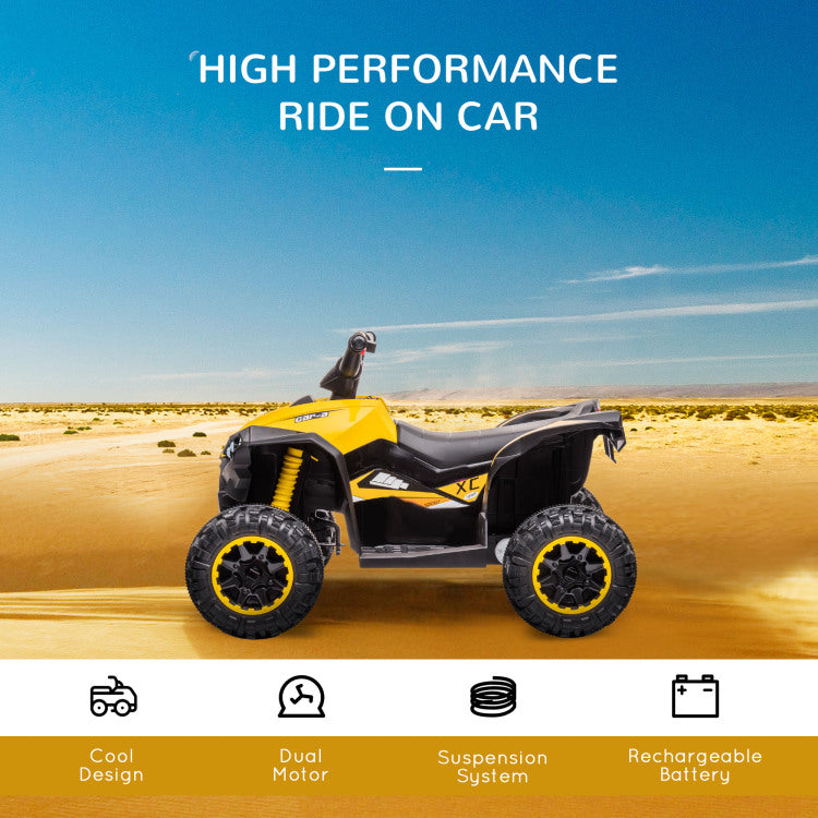 12V Kids Atv Quad Car With Forward & Backward Function, Four Wheeler For Kids With Wear Resistant Wheels, Music, Electric Ride On Atv For Toddlers Ages 3 Years Old, Yellow