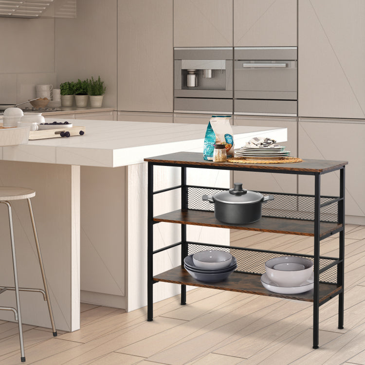3 Tier Console Table Industrial Style Storage Metal Wooden Shelf With A Robust Multi Functional Design & Adjustable Feet, Black