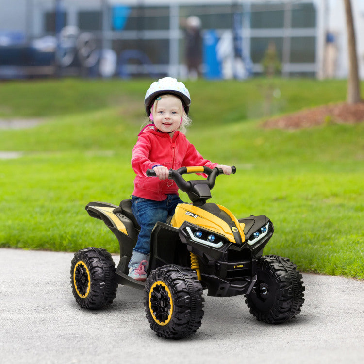 12V Kids Atv Quad Car With Forward & Backward Function, Four Wheeler For Kids With Wear Resistant Wheels, Music, Electric Ride On Atv For Toddlers Ages 3 Years Old, Yellow
