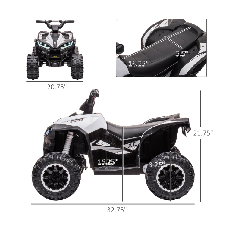 12V Kids Atv Quad Car With Forward & Backward Function, Four Wheeler For Kids With Wear Resistant Wheels, Music, Electric Ride On Atv For Toddlers Ages 3 Years Old, White