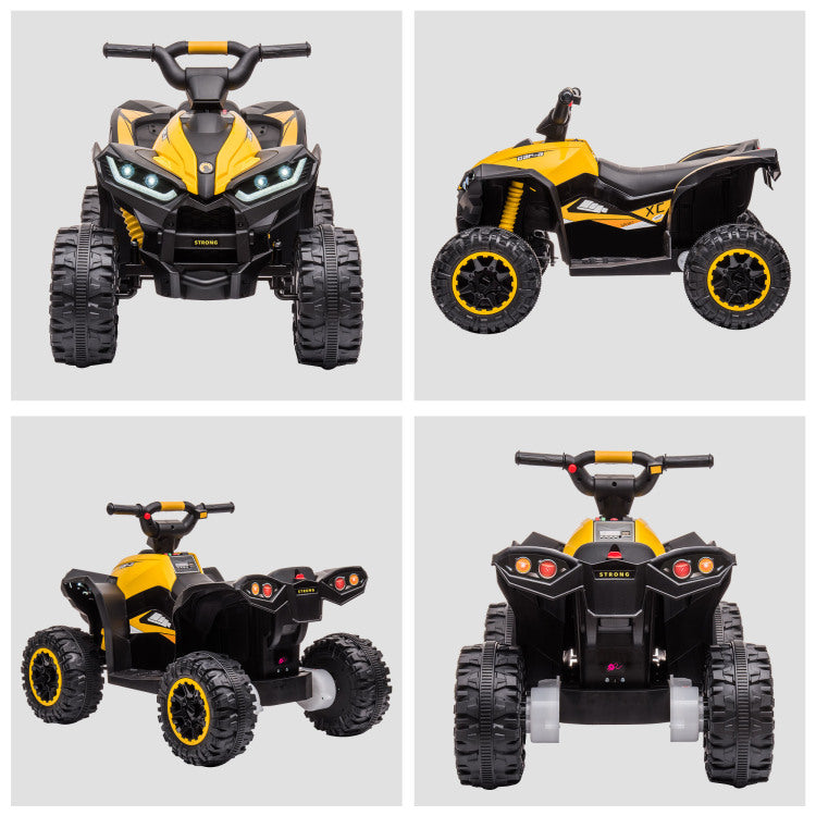 12V Kids Atv Quad Car With Forward & Backward Function, Four Wheeler For Kids With Wear Resistant Wheels, Music, Electric Ride On Atv For Toddlers Ages 3 Years Old, Yellow