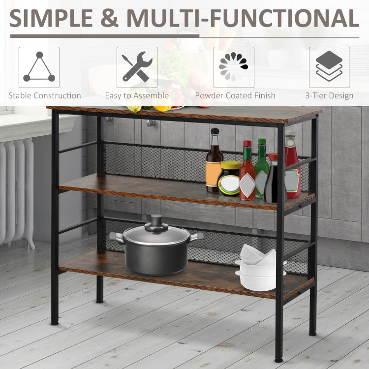 3 Tier Console Table Industrial Style Storage Metal Wooden Shelf With A Robust Multi Functional Design & Adjustable Feet, Black