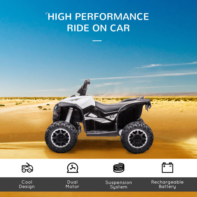 12V Kids Atv Quad Car With Forward & Backward Function, Four Wheeler For Kids With Wear Resistant Wheels, Music, Electric Ride On Atv For Toddlers Ages 3 Years Old, White