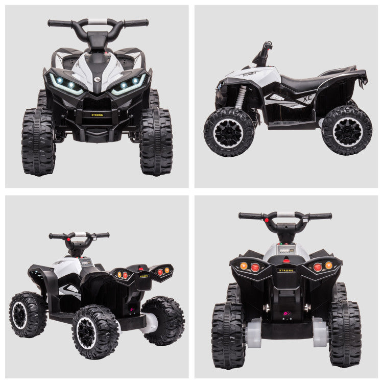 12V Kids Atv Quad Car With Forward & Backward Function, Four Wheeler For Kids With Wear Resistant Wheels, Music, Electric Ride On Atv For Toddlers Ages 3 Years Old, White