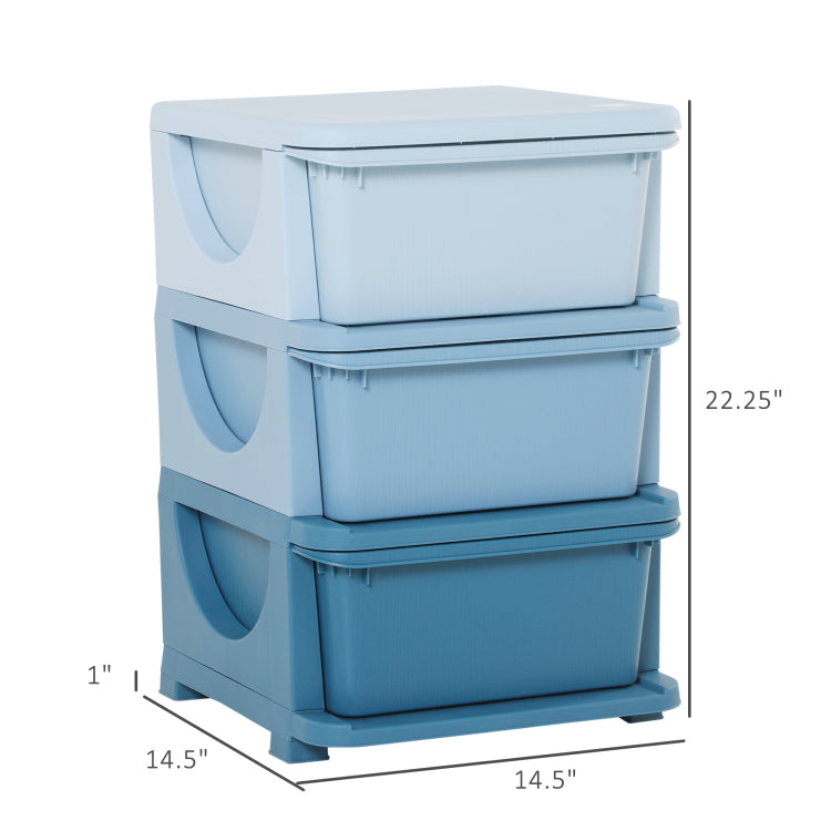3 Tier Kids Storage Unit Dresser Tower With Drawers Chest Toy Organizer For Bedroom Nursery Kindergarten Living Room For Boys Girls Toddlers, Blue