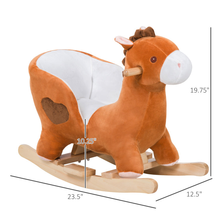Kids Ride On Rocking Horse, Plush Animal Toy Sturdy Wooden Rocker With Songs For Boys Or Girls