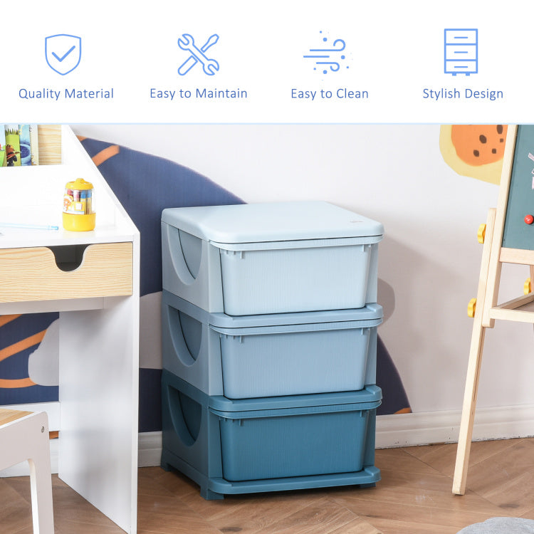 3 Tier Kids Storage Unit Dresser Tower With Drawers Chest Toy Organizer For Bedroom Nursery Kindergarten Living Room For Boys Girls Toddlers, Blue