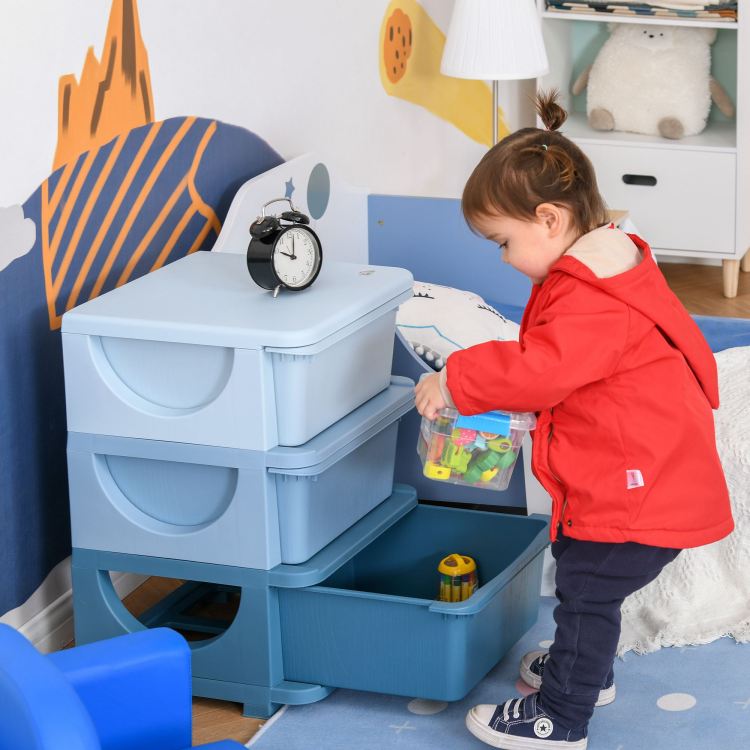 3 Tier Kids Storage Unit Dresser Tower With Drawers Chest Toy Organizer For Bedroom Nursery Kindergarten Living Room For Boys Girls Toddlers, Blue