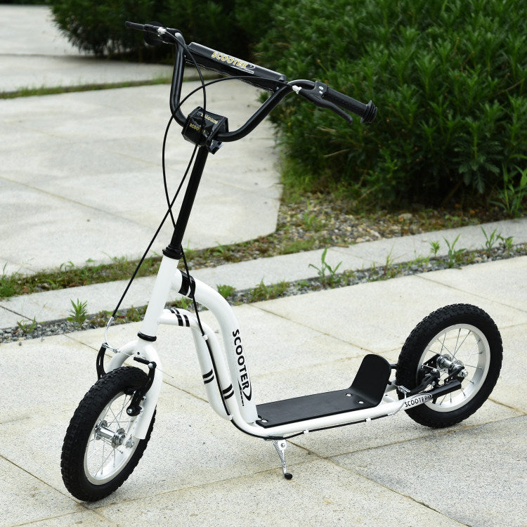 Youth Scooter Front And Rear Caliper Dual Brakes 12 Inch Inflatable Front Wheel Ride On Toy For Age 5 , White