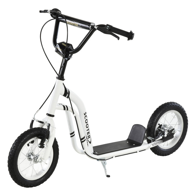 Youth Scooter Front And Rear Caliper Dual Brakes 12 Inch Inflatable Front Wheel Ride On Toy For Age 5 , White