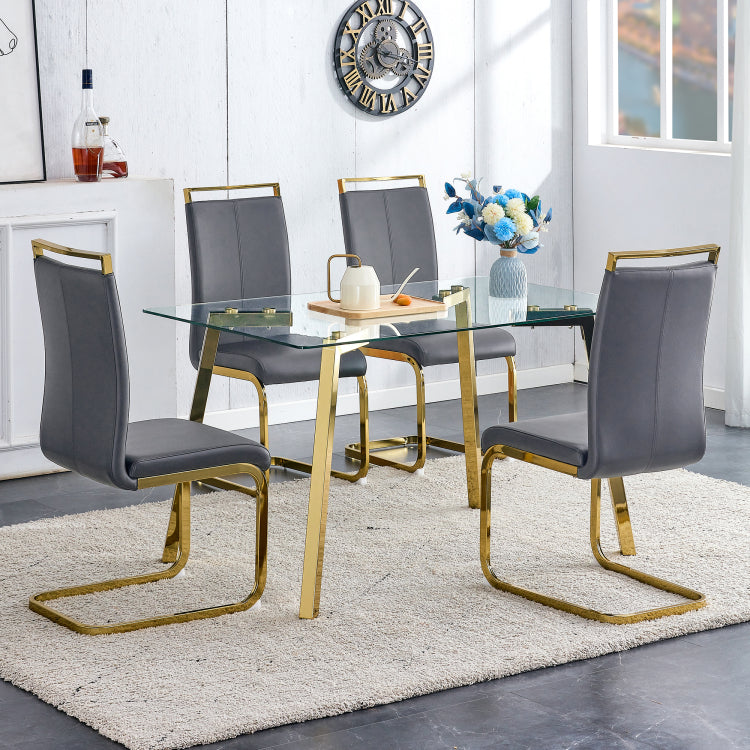 Modern Minimalist Style Rectangular Glass Dining Table With Tempered Glass Tabletop And Golden Metal Legs, Suitable For Kitchen, Dining Room, And Living Room, 51 " * 31.5 " * 29.5 " 1123