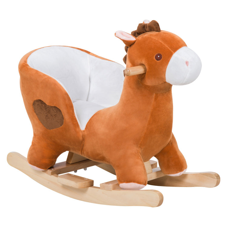 Kids Ride On Rocking Horse, Plush Animal Toy Sturdy Wooden Rocker With Songs For Boys Or Girls