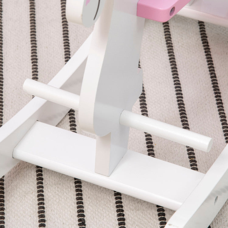 Little Wooden Rocking Horse Toy For Kids' Imaginative Play, Children'S Small Baby Rocking Horse Ride On Toy For Toddlers 1 3, Pink And White
