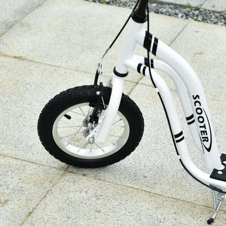 Youth Scooter Front And Rear Caliper Dual Brakes 12 Inch Inflatable Front Wheel Ride On Toy For Age 5 , White