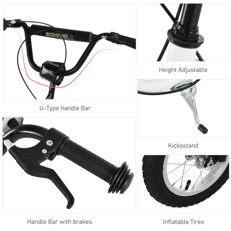 Youth Scooter Front And Rear Caliper Dual Brakes 12 Inch Inflatable Front Wheel Ride On Toy For Age 5 , White