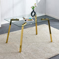 Modern Minimalist Style Rectangular Glass Dining Table With Tempered Glass Tabletop And Golden Metal Legs, Suitable For Kitchen, Dining Room, And Living Room, 51 " * 31.5 " * 29.5 " 1123