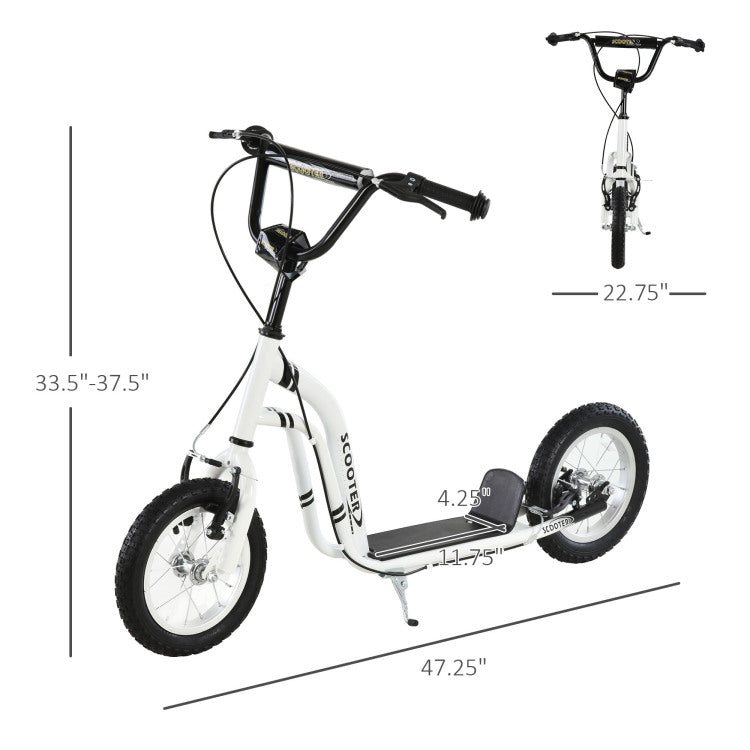 Youth Scooter Front And Rear Caliper Dual Brakes 12 Inch Inflatable Front Wheel Ride On Toy For Age 5 , White