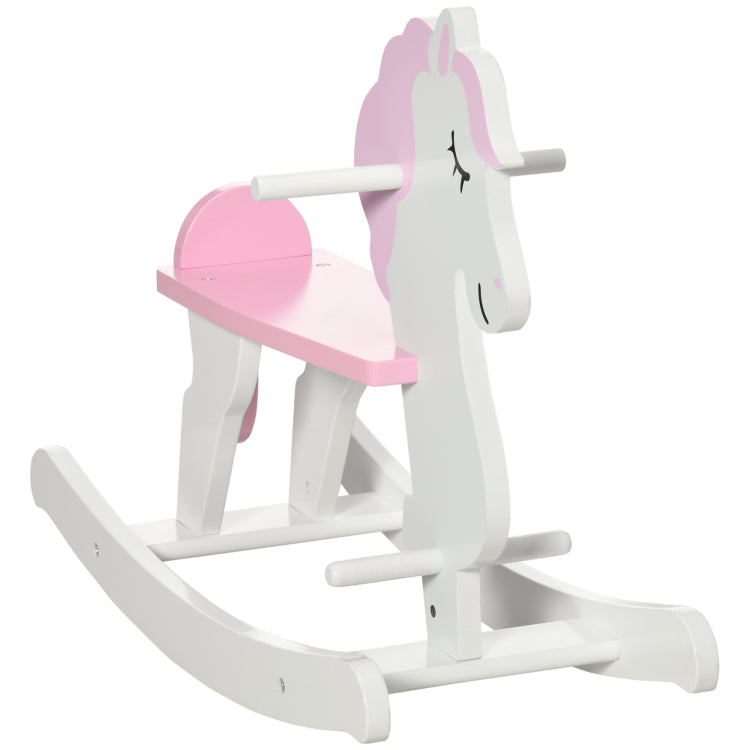 Little Wooden Rocking Horse Toy For Kids' Imaginative Play, Children'S Small Baby Rocking Horse Ride On Toy For Toddlers 1 3, Pink And White