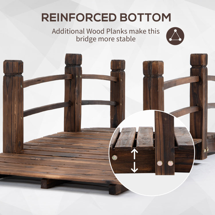 Fir Wood Garden Bridge Arc Walkway With Side Railings For Backyards, Gardens, And Streams, Stained Wood, 60" X 26.5" X 19"