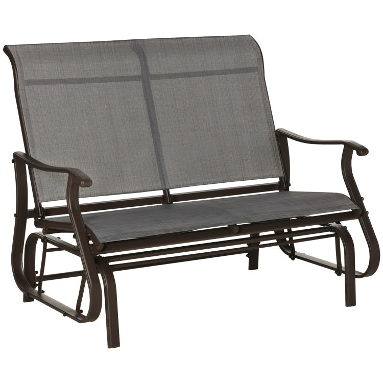 2 Person Outdoor Glider Bench Patio Glider Loveseat Chair With Powder Coated Steel Frame 2 Seats Porch Rocking Glider For Backyard, Lawn, Garden And Porch, Mixed Grey