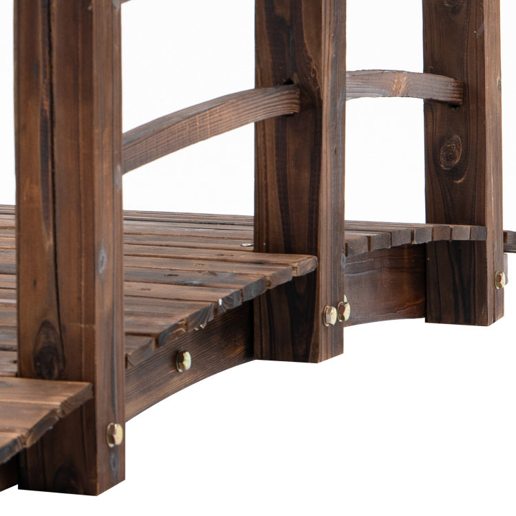 Fir Wood Garden Bridge Arc Walkway With Side Railings For Backyards, Gardens, And Streams, Stained Wood, 60" X 26.5" X 19"