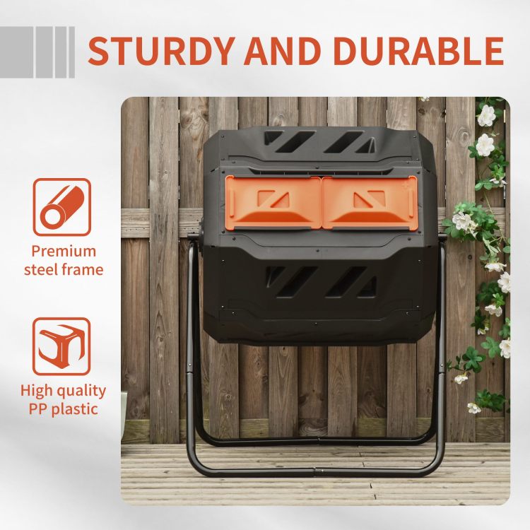 Tumbling Compost Bin Outdoor 360 Dual Chamber Rotating Composter 43 Gallon, Orange