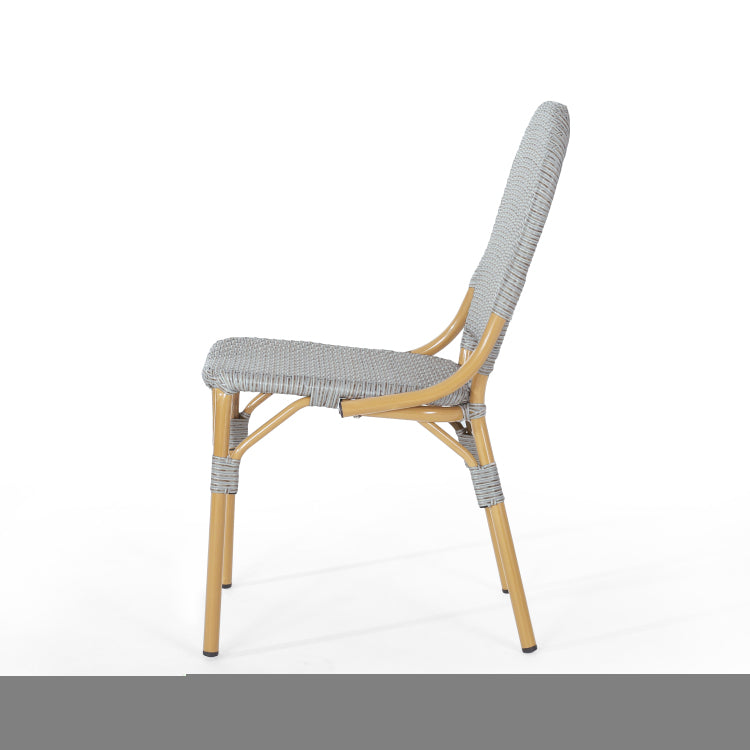 Outdoor Pe Rattan And Aluminum Armless French Bistro Chairs, Set Of 2, Gray And Bamboo Finish