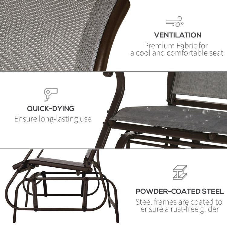 2 Person Outdoor Glider Bench Patio Glider Loveseat Chair With Powder Coated Steel Frame 2 Seats Porch Rocking Glider For Backyard, Lawn, Garden And Porch, Mixed Grey