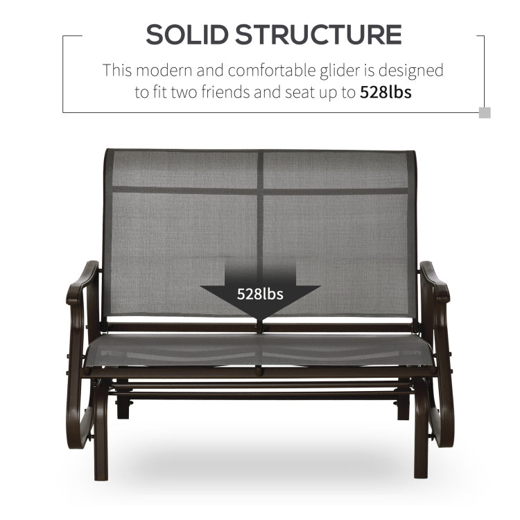 2 Person Outdoor Glider Bench Patio Glider Loveseat Chair With Powder Coated Steel Frame 2 Seats Porch Rocking Glider For Backyard, Lawn, Garden And Porch, Mixed Grey