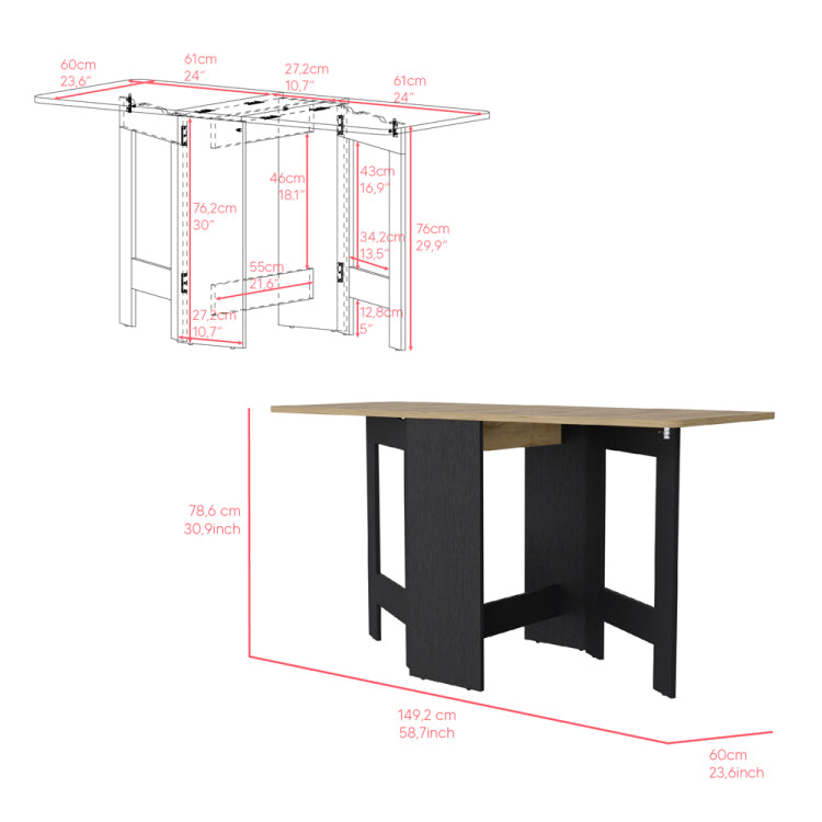 Folding Dining Table Evart, Living Room, Black Macadamia