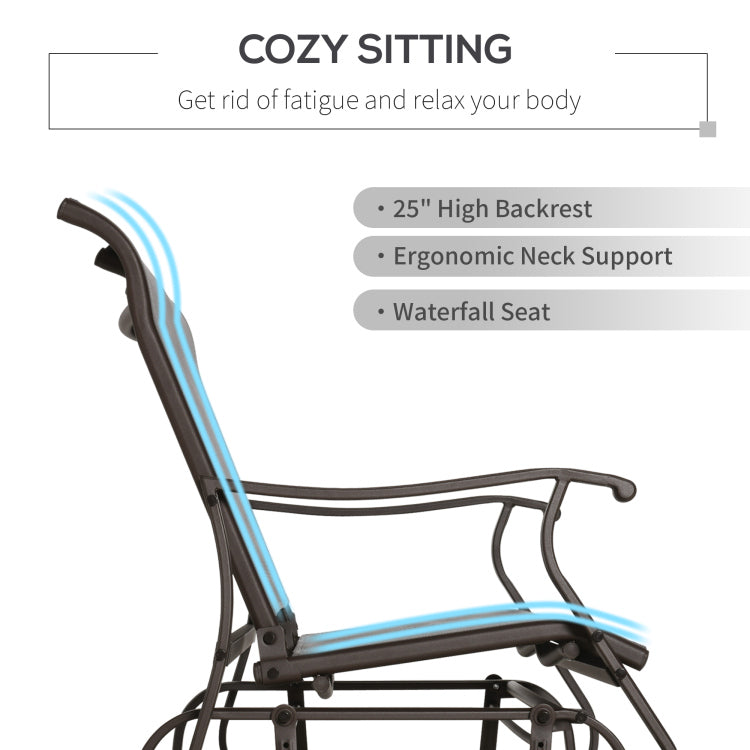 2 Person Outdoor Glider Bench Patio Glider Loveseat Chair With Powder Coated Steel Frame 2 Seats Porch Rocking Glider For Backyard, Lawn, Garden And Porch, Mixed Grey