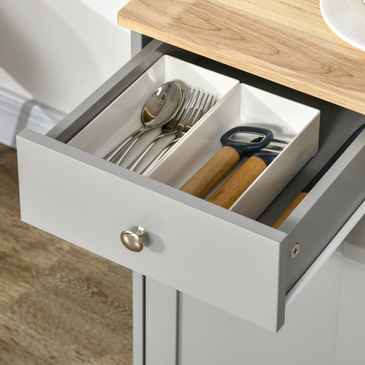 Sideboard Buffet Cabinet With Drawers, Kitchen Cabinet, Coffee Bar Cabinet With Rubberwood Top And Adjustable Shelves For Living Room, Kitchen, Gray