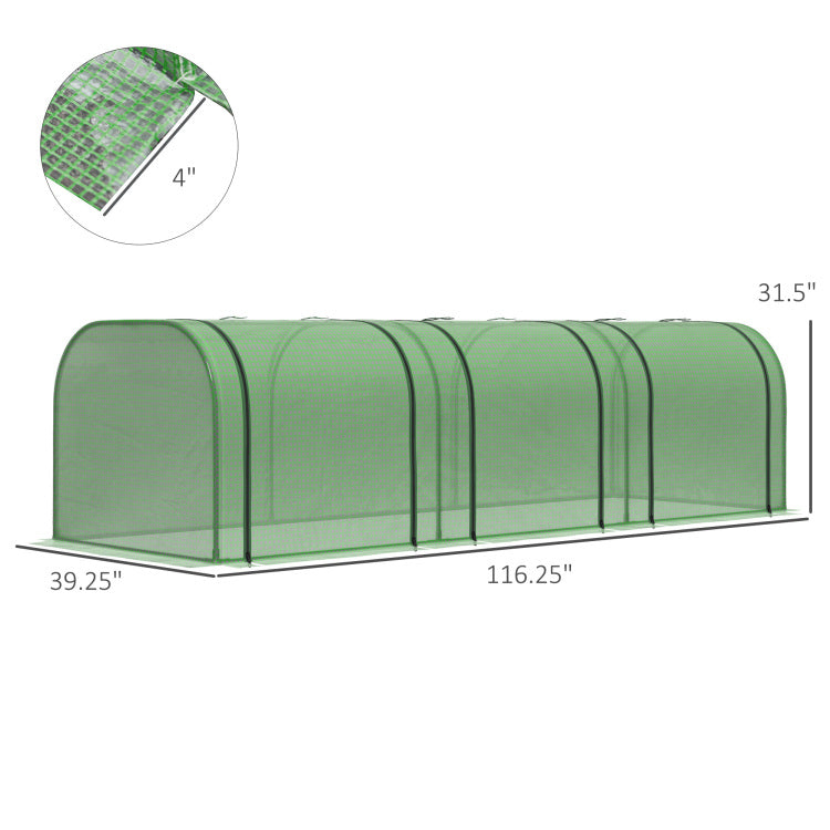10' X 3' X 2.5' Mini Greenhouse, Portable Tunnel Green House With Roll Up Zippered Doors, Uv Waterproof Cover, Steel Frame, Green