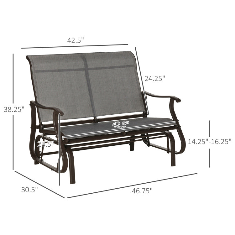 2 Person Outdoor Glider Bench Patio Glider Loveseat Chair With Powder Coated Steel Frame 2 Seats Porch Rocking Glider For Backyard, Lawn, Garden And Porch, Mixed Grey