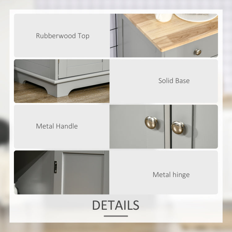 Sideboard Buffet Cabinet With Drawers, Kitchen Cabinet, Coffee Bar Cabinet With Rubberwood Top And Adjustable Shelves For Living Room, Kitchen, Gray