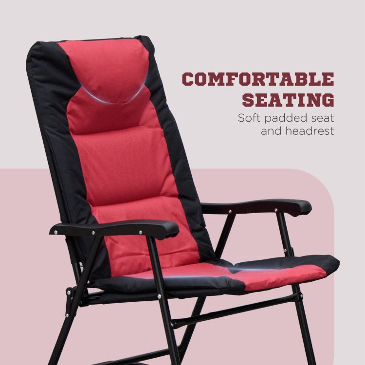 3 Piece Outdoor Patio Furniture Set With Glass Coffee Table & 2 Folding Padded Rocking Chairs, Bistro Style For Porch, Camping, Balcony, Red