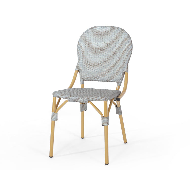 Outdoor Pe Rattan And Aluminum Armless French Bistro Chairs, Set Of 2, Gray And Bamboo Finish