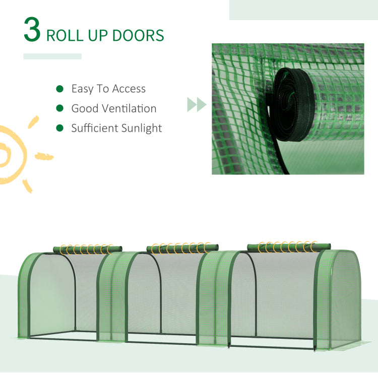 10' X 3' X 2.5' Mini Greenhouse, Portable Tunnel Green House With Roll Up Zippered Doors, Uv Waterproof Cover, Steel Frame, Green