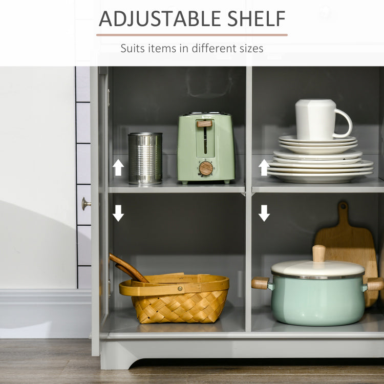 Sideboard Buffet Cabinet With Drawers, Kitchen Cabinet, Coffee Bar Cabinet With Rubberwood Top And Adjustable Shelves For Living Room, Kitchen, Gray