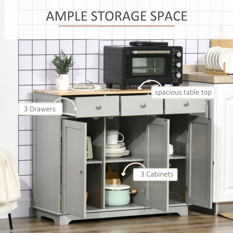 Sideboard Buffet Cabinet With Drawers, Kitchen Cabinet, Coffee Bar Cabinet With Rubberwood Top And Adjustable Shelves For Living Room, Kitchen, Gray