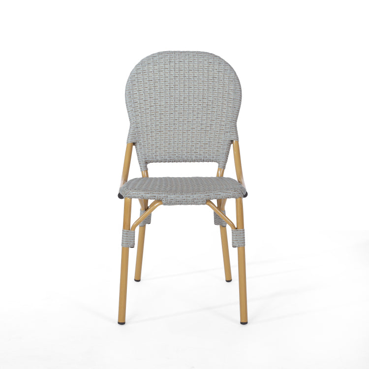 Outdoor Pe Rattan And Aluminum Armless French Bistro Chairs, Set Of 2, Gray And Bamboo Finish