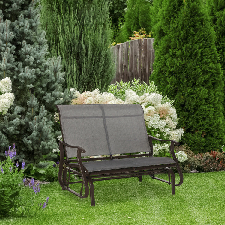 2 Person Outdoor Glider Bench Patio Glider Loveseat Chair With Powder Coated Steel Frame 2 Seats Porch Rocking Glider For Backyard, Lawn, Garden And Porch, Mixed Grey