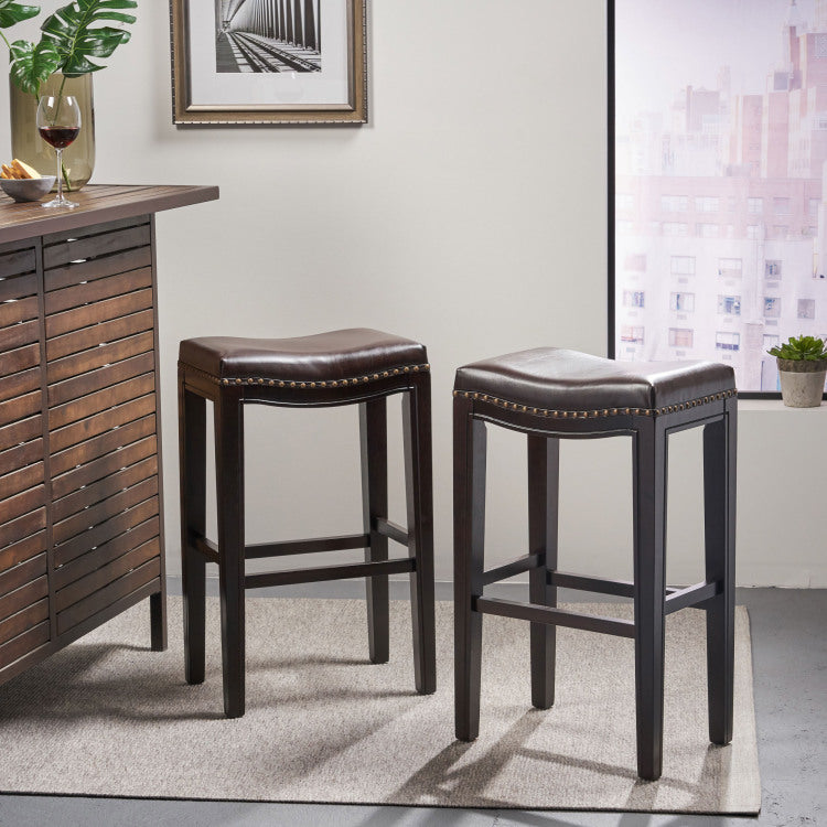 TIFFIN STUDDED BARSTOOL Set of 2 brown - pu