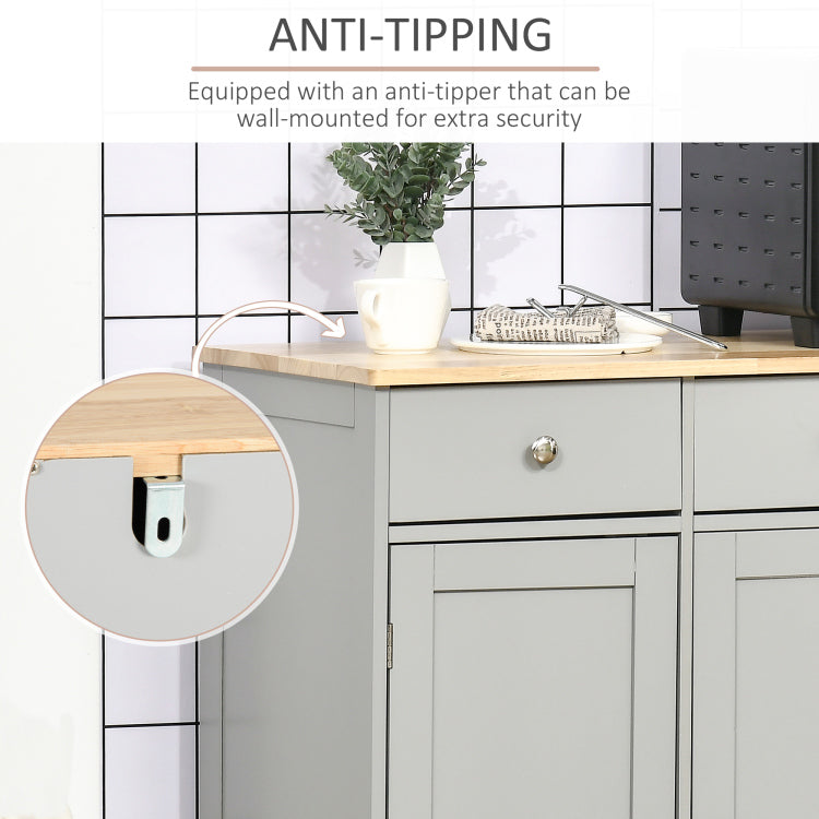 Sideboard Buffet Cabinet With Drawers, Kitchen Cabinet, Coffee Bar Cabinet With Rubberwood Top And Adjustable Shelves For Living Room, Kitchen, Gray