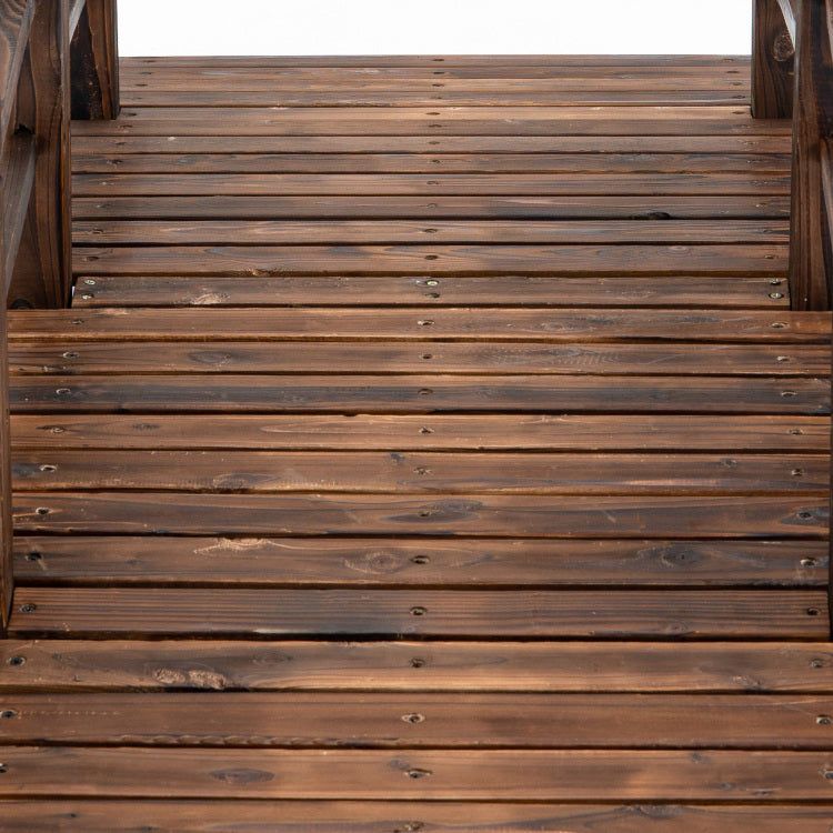 Fir Wood Garden Bridge Arc Walkway With Side Railings For Backyards, Gardens, And Streams, Stained Wood, 60" X 26.5" X 19"